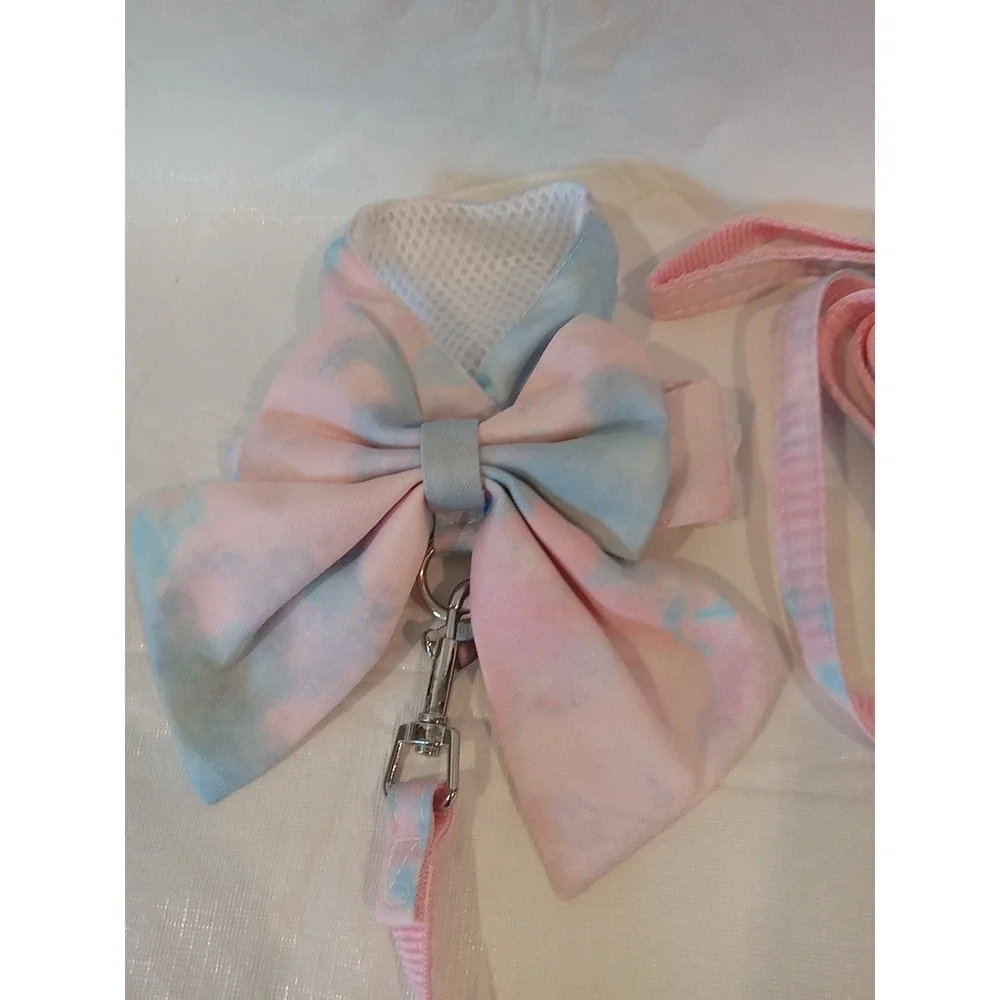 Dog/ Cat Dress with Bow & Leash Set ,Tie Dye Light Pink (XS( D4